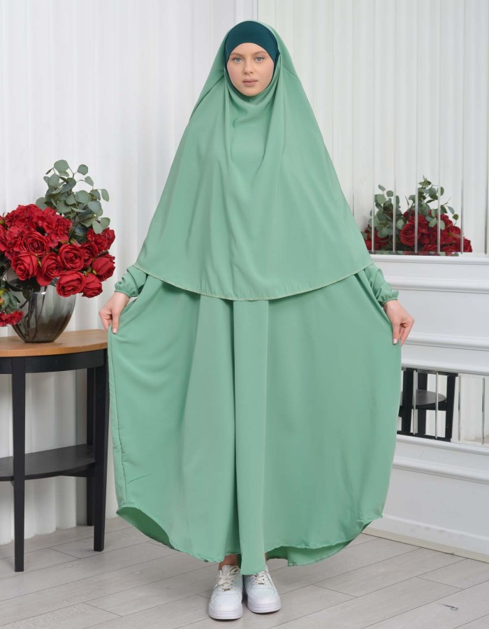 Muslim Wear Hijab Dresses , Womens Clothes Butterfly Hijab Set 2 Pieces 826 - mint
