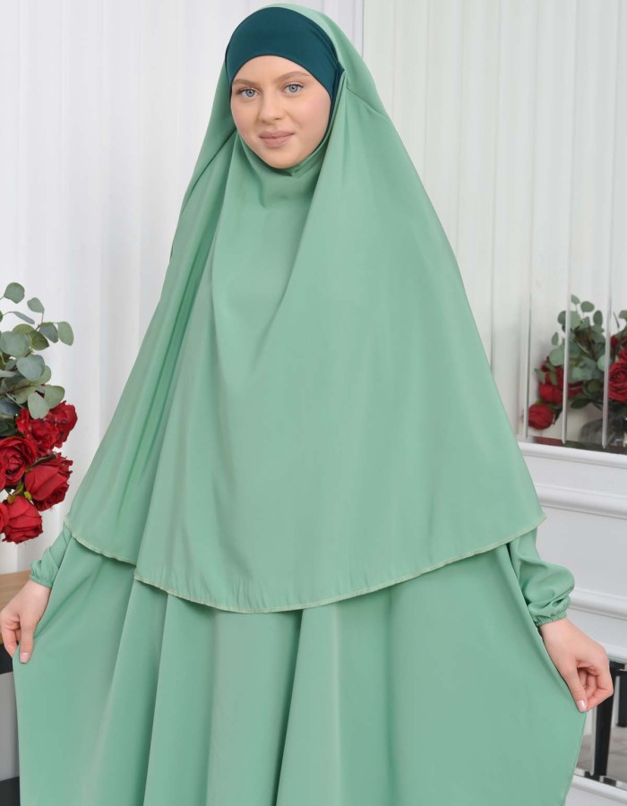 Muslim Wear Hijab Dresses , Womens Clothes Butterfly Hijab Set 2 Pieces 826 - mint