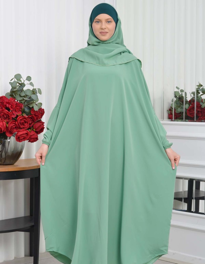 Muslim Wear Hijab Dresses , Womens Clothes Butterfly Hijab Set 2 Pieces 826 - mint