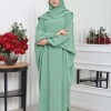 Muslim Wear Hijab Dresses , Womens Clothes Butterfly Hijab Set 2 Pieces 826 - mint
