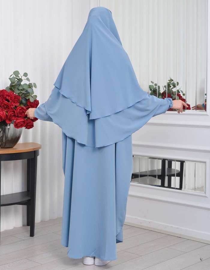 Muslim Wear Hijab Dresses , Womens Clothes Butterfly Hijab Set 2 Pieces 826 - baby blue