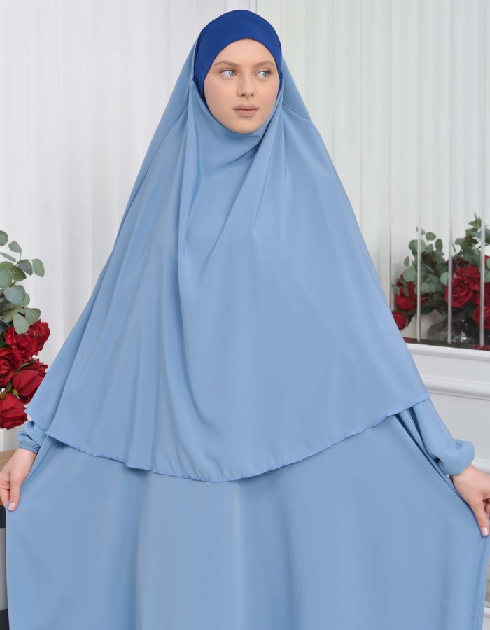 Muslim Wear Hijab Dresses , Womens Clothes Butterfly Hijab Set 2 Pieces 826 - baby blue