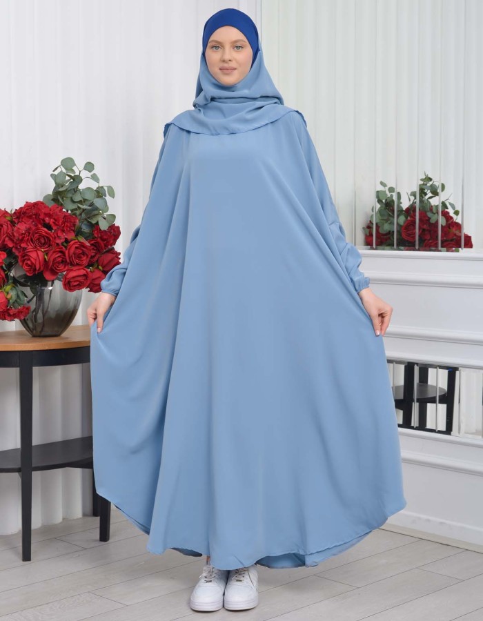 Muslim Wear Hijab Dresses , Womens Clothes Butterfly Hijab Set 2 Pieces 826 - baby blue