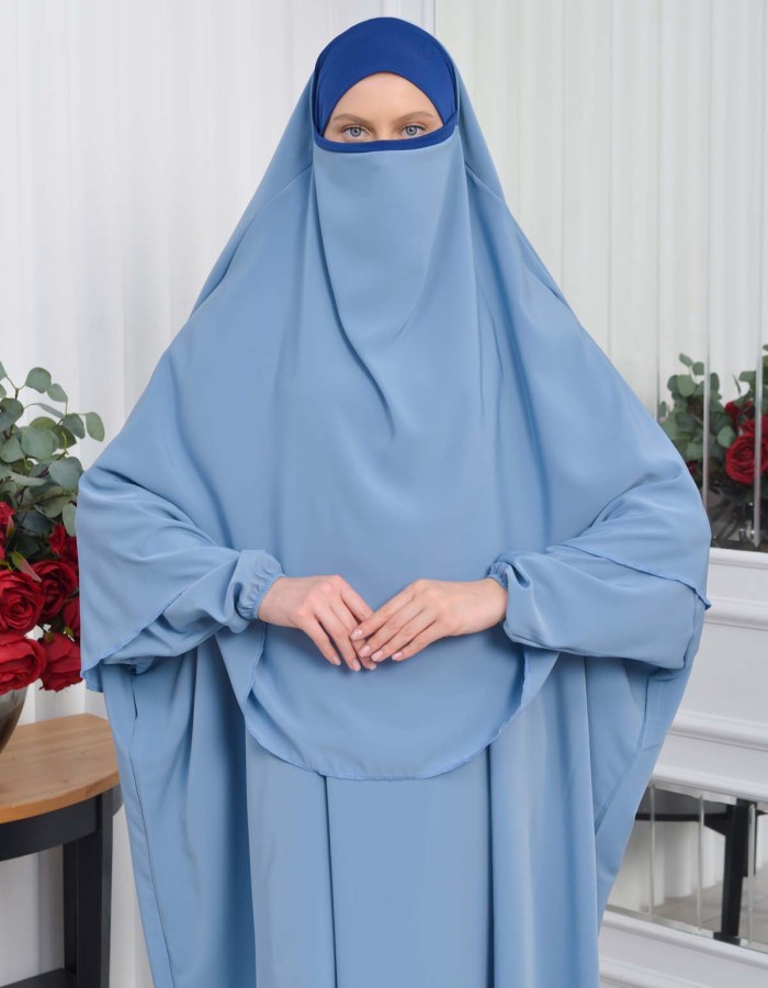 Muslim Wear Hijab Dresses , Womens Clothes Butterfly Hijab Set 2 Pieces 826 - baby blue