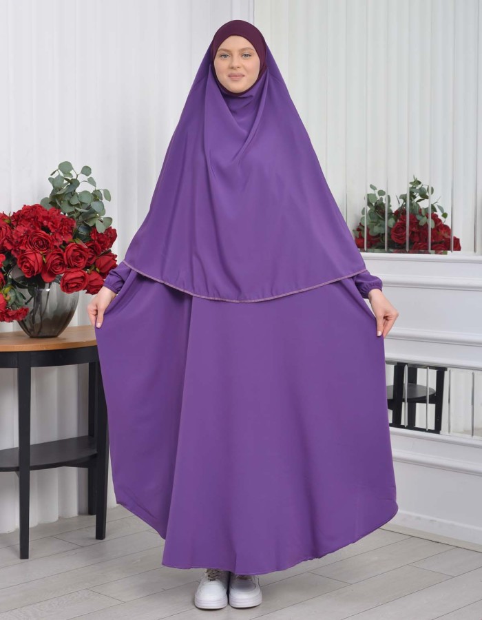 Muslim Wear Hijab Dresses , Womens Clothes Butterfly Hijab Set 2 Pieces 826 - purpul