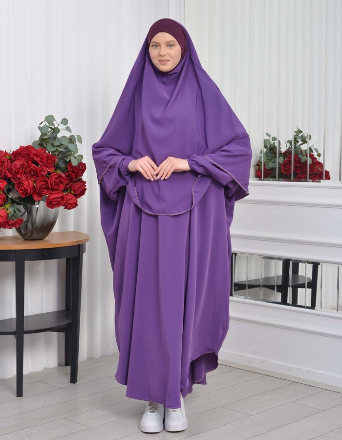 Muslim Wear Hijab Dresses , Womens Clothes Butterfly Hijab Set 2 Pieces 826 - purpul