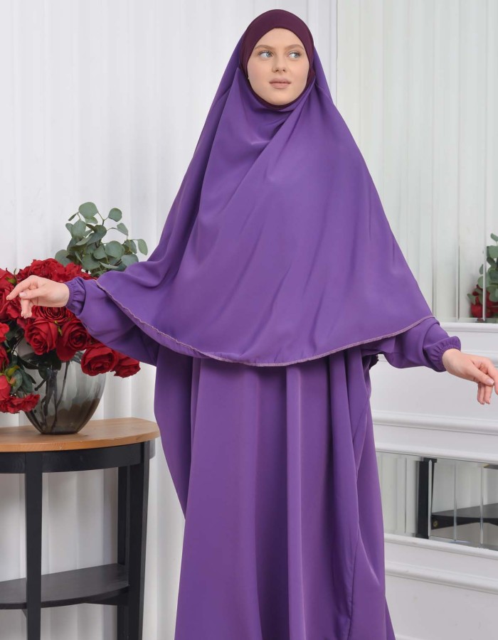 Muslim Wear Hijab Dresses , Womens Clothes Butterfly Hijab Set 2 Pieces 826 - purpul