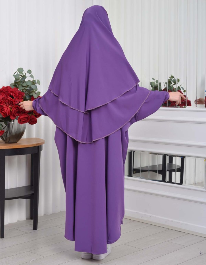 Muslim Wear Hijab Dresses , Womens Clothes Butterfly Hijab Set 2 Pieces 826 - purpul