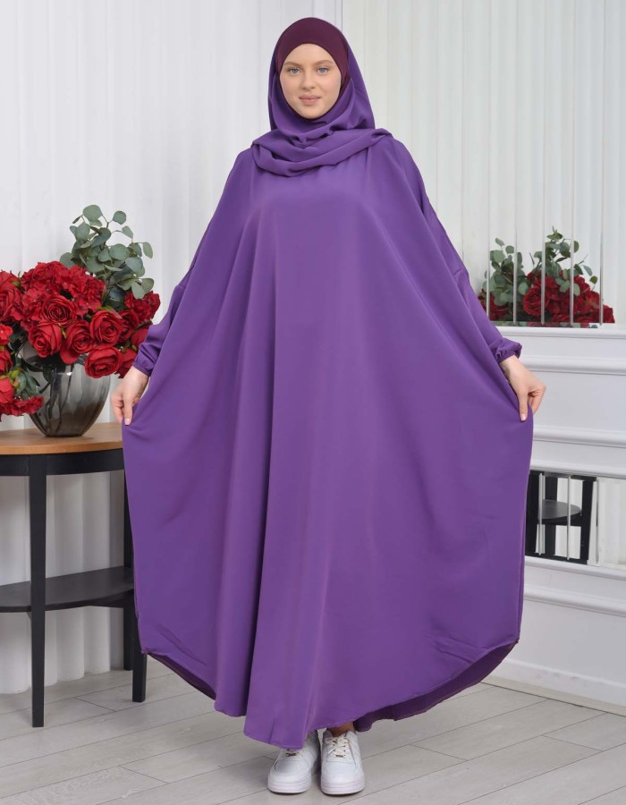 Muslim Wear Hijab Dresses , Womens Clothes Butterfly Hijab Set 2 Pieces 826 - purpul