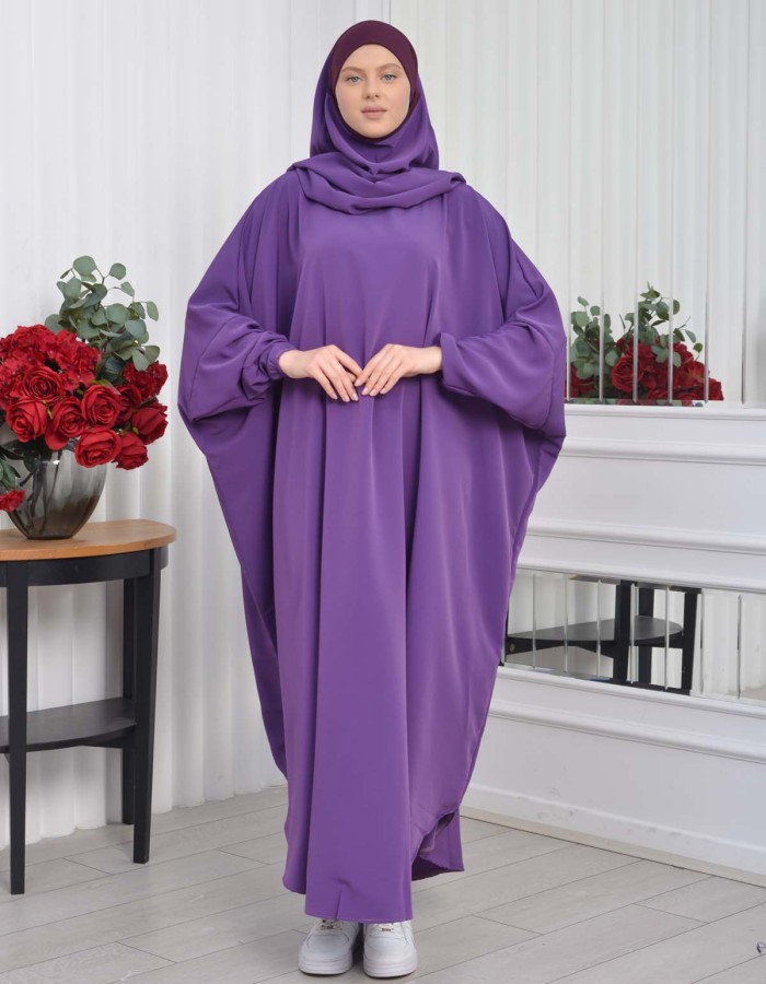 Muslim Wear Hijab Dresses , Womens Clothes Butterfly Hijab Set 2 Pieces 826 - purpul