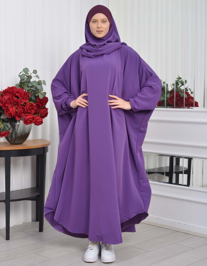Muslim Wear Hijab Dresses , Womens Clothes Butterfly Hijab Set 2 Pieces 826 - purpul