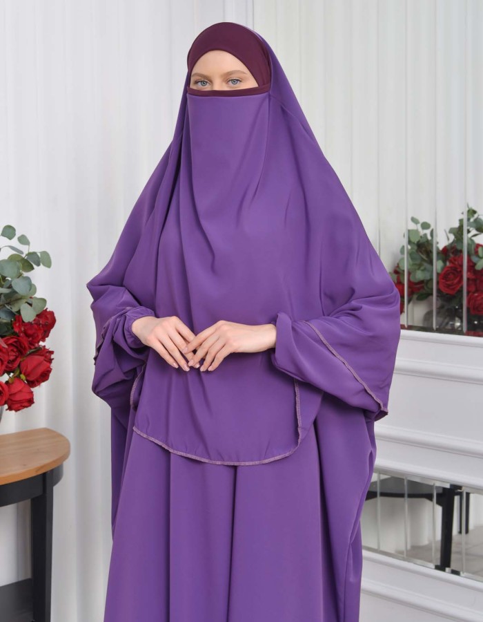 Muslim Wear Hijab Dresses , Womens Clothes Butterfly Hijab Set 2 Pieces 826 - purpul