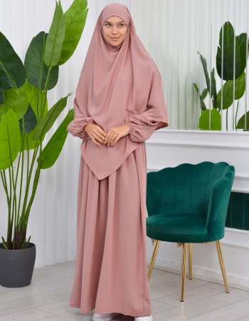 Modest Sharia Dress with Single-Layer Khimar 829 - powder pink/ dusty pink