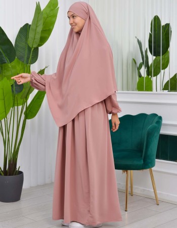 Modest Sharia Dress with Single-Layer Khimar 829 - powder pink/ dusty pink