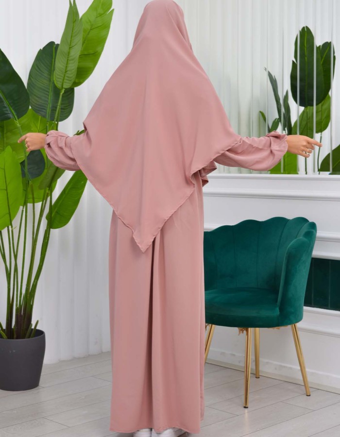 Muslim Hijab Dress set 2 Pieces 829 - powder pink/ dusty pink