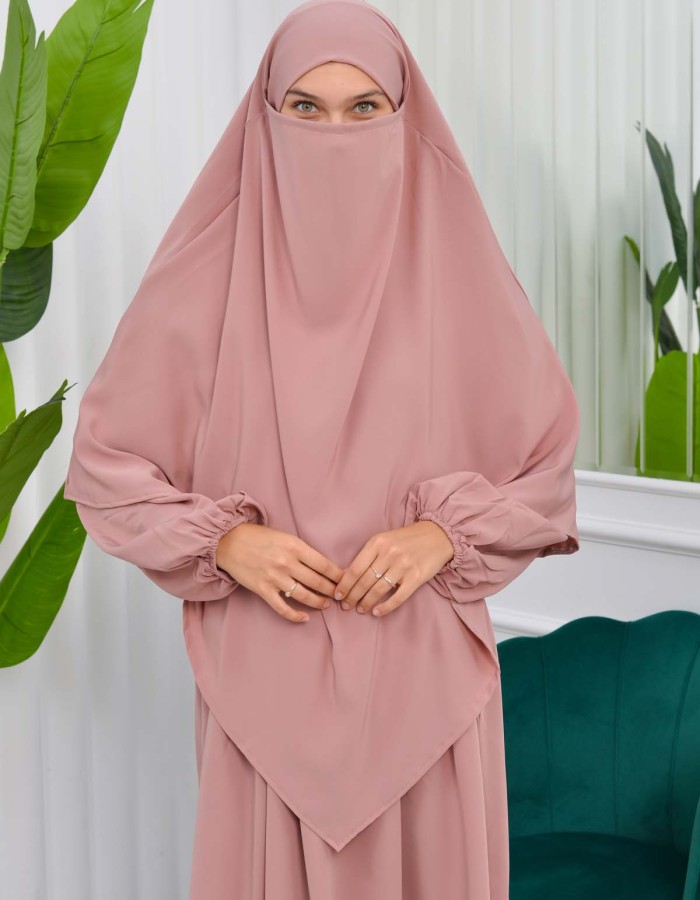Muslim Hijab Dress set 2 Pieces 829 - powder pink/ dusty pink