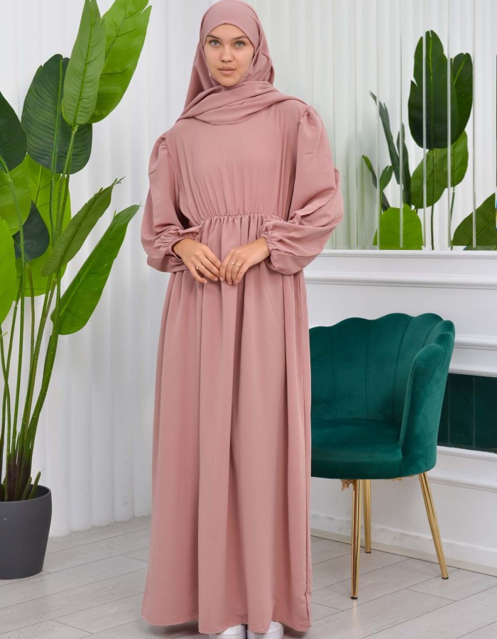 Muslim Hijab Dress set 2 Pieces 829 - powder pink/ dusty pink