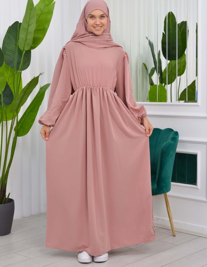 Muslim Hijab Dress set 2 Pieces 829 - powder pink/ dusty pink