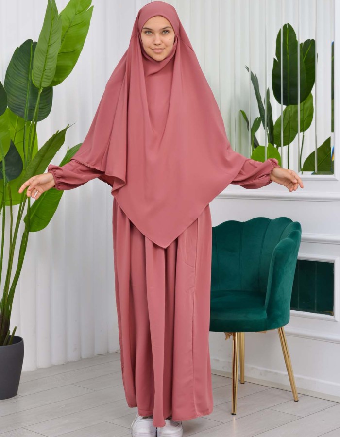 Muslim Hijab Dress set 2 Pieces 829 Açık Pembe