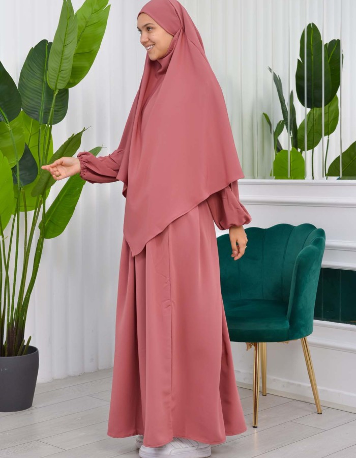 Muslim Hijab Dress set 2 Pieces 829 Açık Pembe