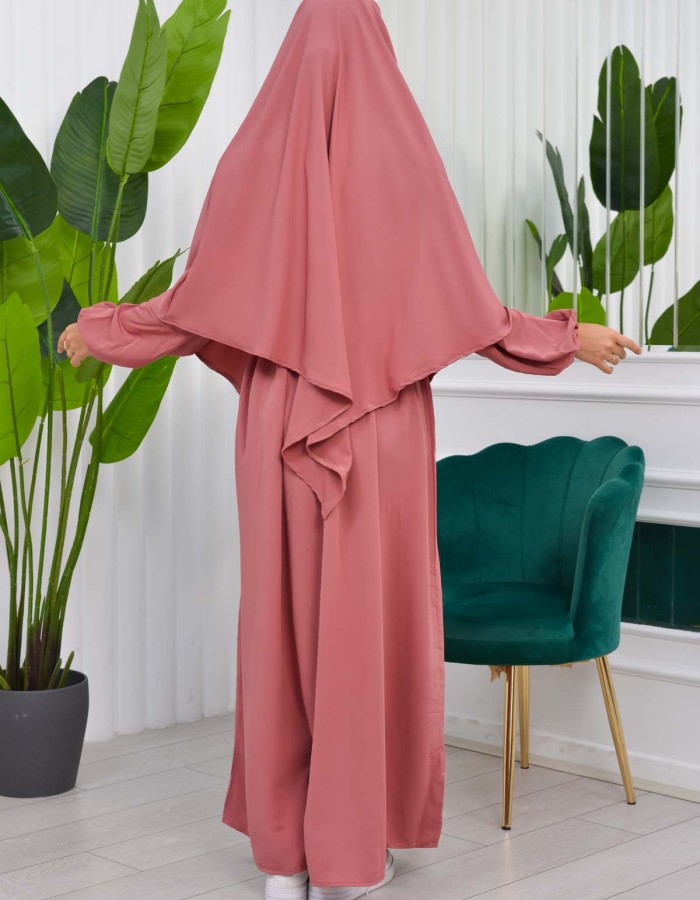 Muslim Hijab Dress set 2 Pieces 829 Açık Pembe