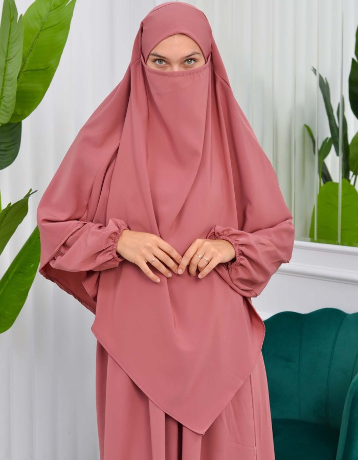 Muslim Hijab Dress set 2 Pieces 829 Açık Pembe