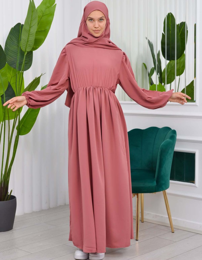 Muslim Hijab Dress set 2 Pieces 829 Açık Pembe