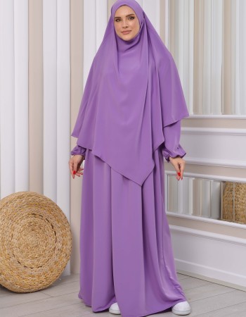 Islamisches Scharia-Kleid mit einlagigem Khimar 829 - Flieder