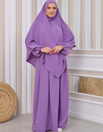 Islamisches Scharia-Kleid mit einlagigem Khimar 829 - Flieder