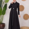 Modest Topcoat With Buttoned Detail 1220 Siyah