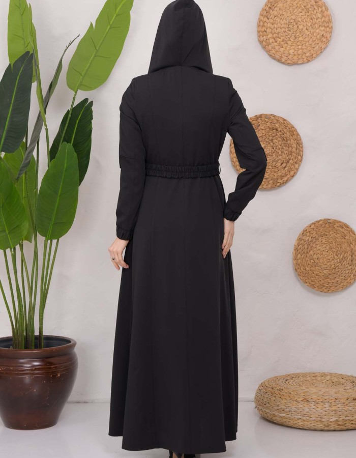 Modest Topcoat With Buttoned Detail 1220 Siyah