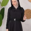 Modest Topcoat With Buttoned Detail 1220 Siyah