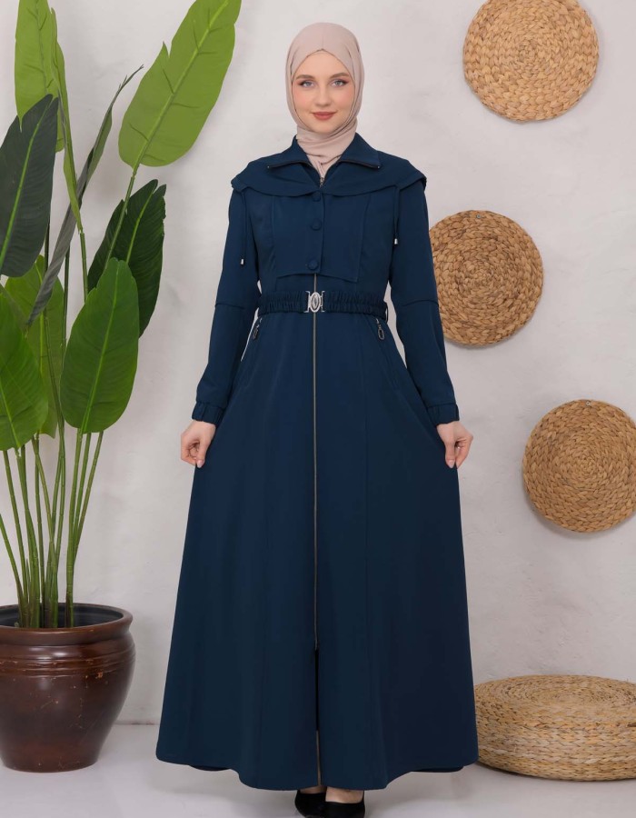 Modest Topcoat With Buttoned Detail 1220 Turkuaz