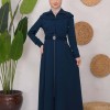 Modest Topcoat With Buttoned Detail 1220 Turkuaz