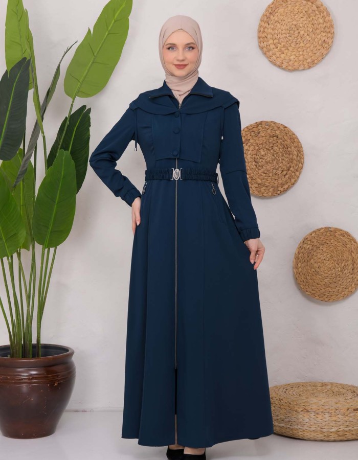 Modest Topcoat With Buttoned Detail 1220 Turkuaz