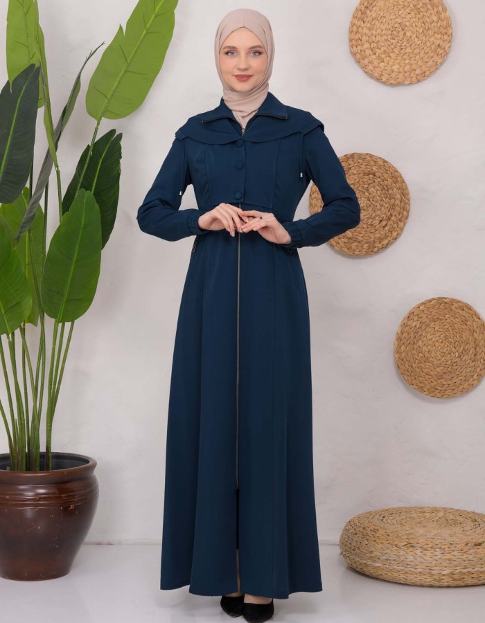 Modest Topcoat With Buttoned Detail 1220 Turkuaz