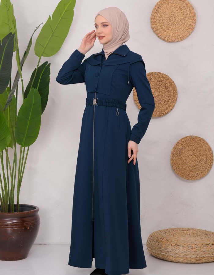 Modest Topcoat With Buttoned Detail 1220 Turkuaz