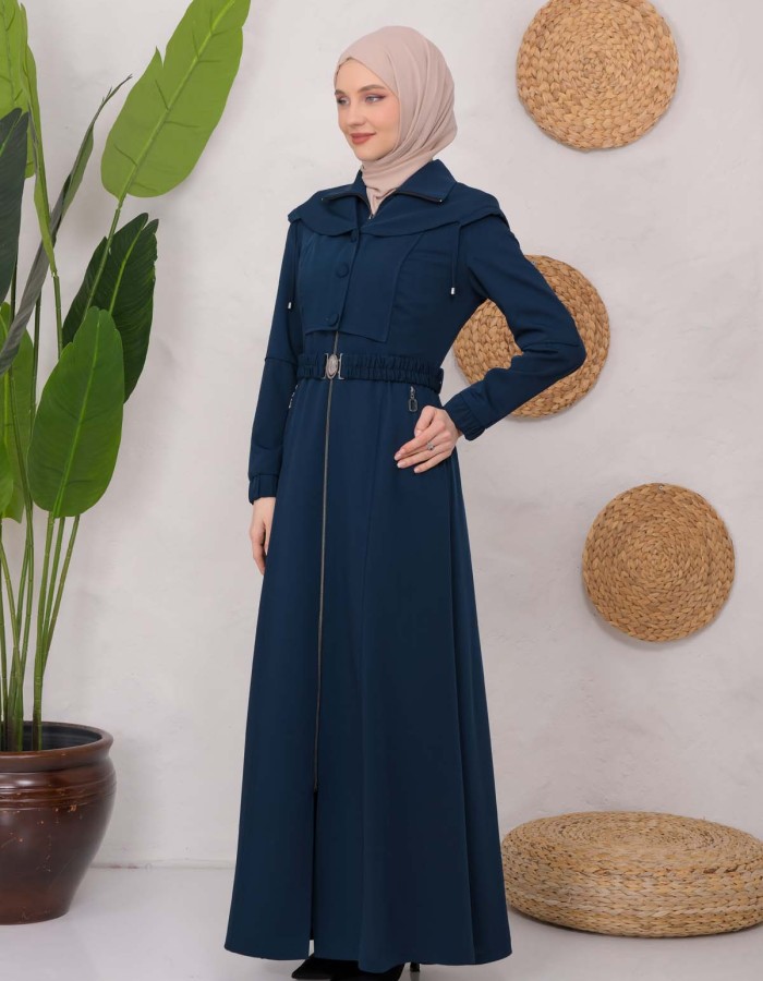 Modest Topcoat With Buttoned Detail 1220 Turkuaz