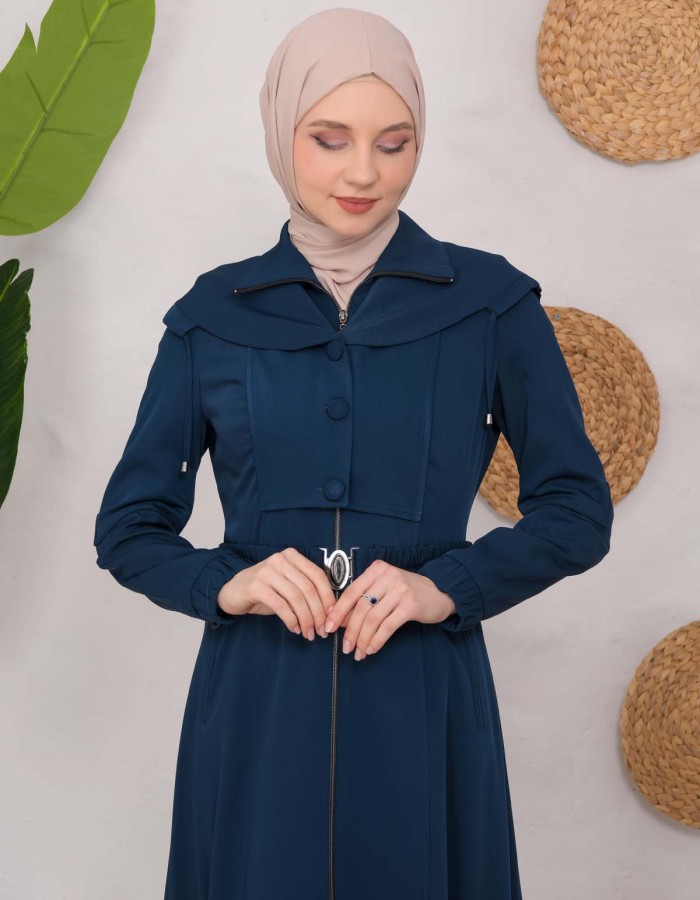 Modest Topcoat With Buttoned Detail 1220 Turkuaz