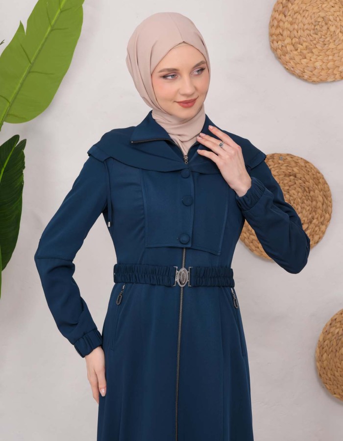 Modest Topcoat With Buttoned Detail 1220 Turkuaz
