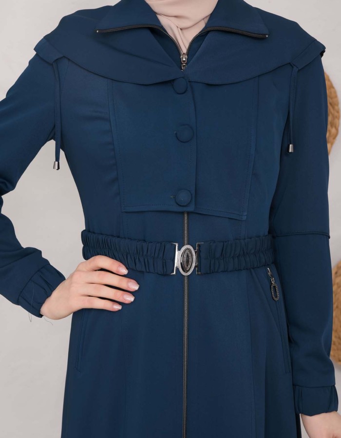 Modest Topcoat With Buttoned Detail 1220 Turkuaz