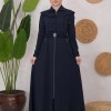 Modest Topcoat With Buttoned Detail 1220 Lacivert