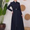 Modest Topcoat With Buttoned Detail 1220 Lacivert