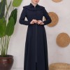 Modest Topcoat With Buttoned Detail 1220 Lacivert