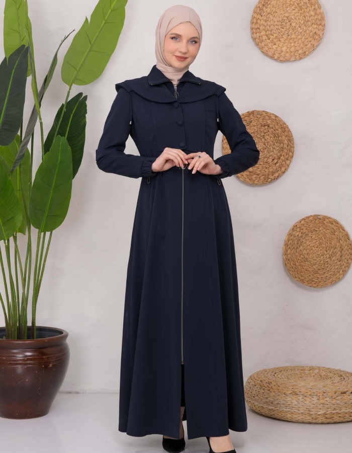 Modest Topcoat With Buttoned Detail 1220 Lacivert