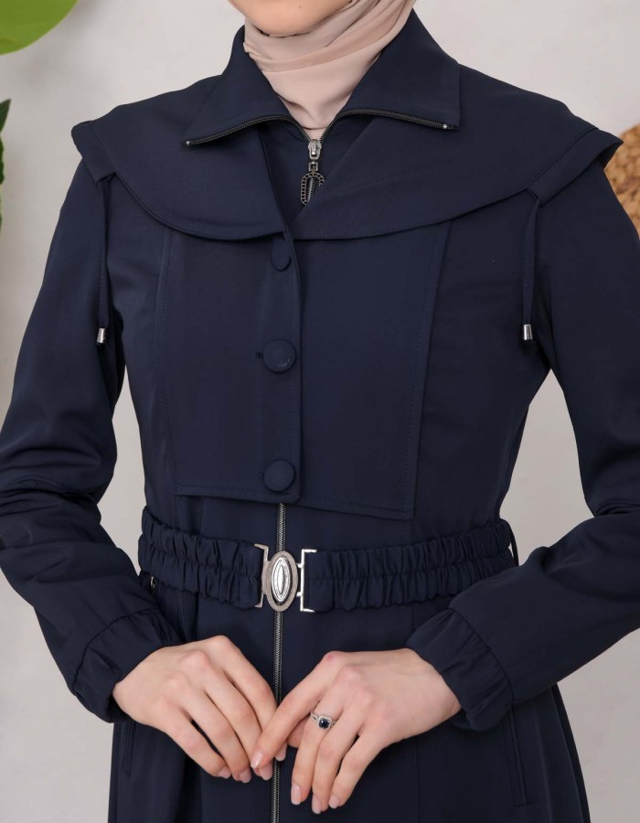 Modest Topcoat With Buttoned Detail 1220 Lacivert