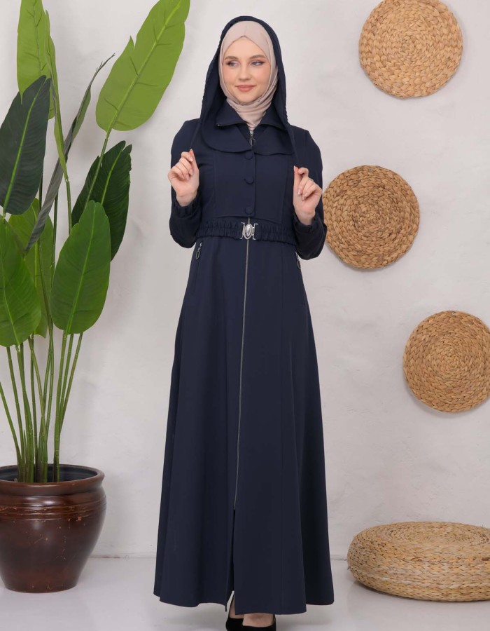 Modest Topcoat With Buttoned Detail 1220 Lacivert