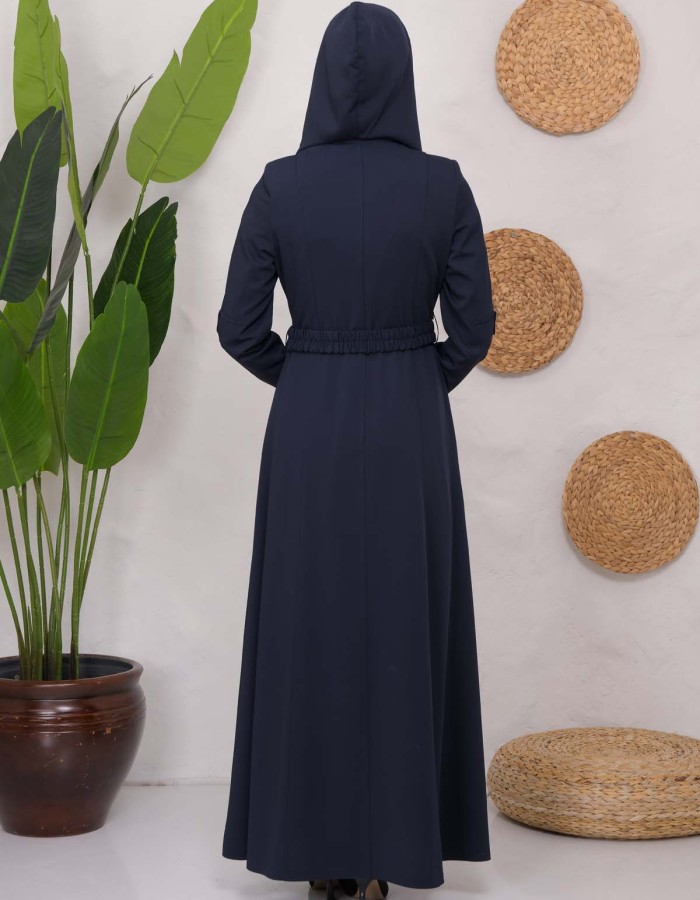 Modest Topcoat With Buttoned Detail 1220 Lacivert