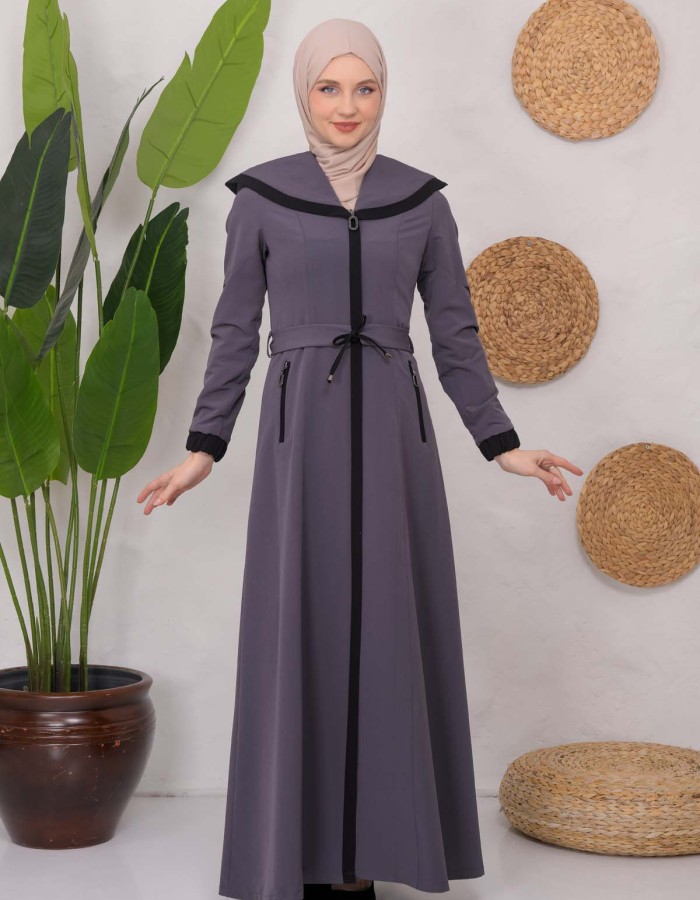 Modest linen  trench coat 1221 - Antrasıt