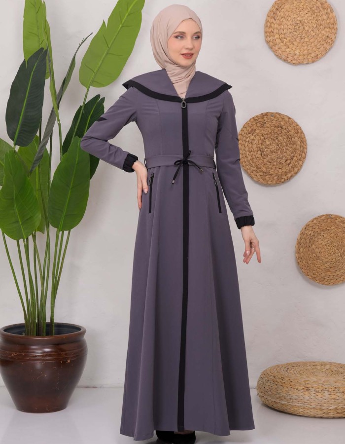 Modest linen  trench coat 1221 - Antrasıt
